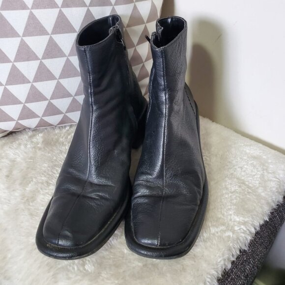 Mango 90s Style Genuine Leather Square Toe Moto Boots 7.5 - Picture 4 of 8